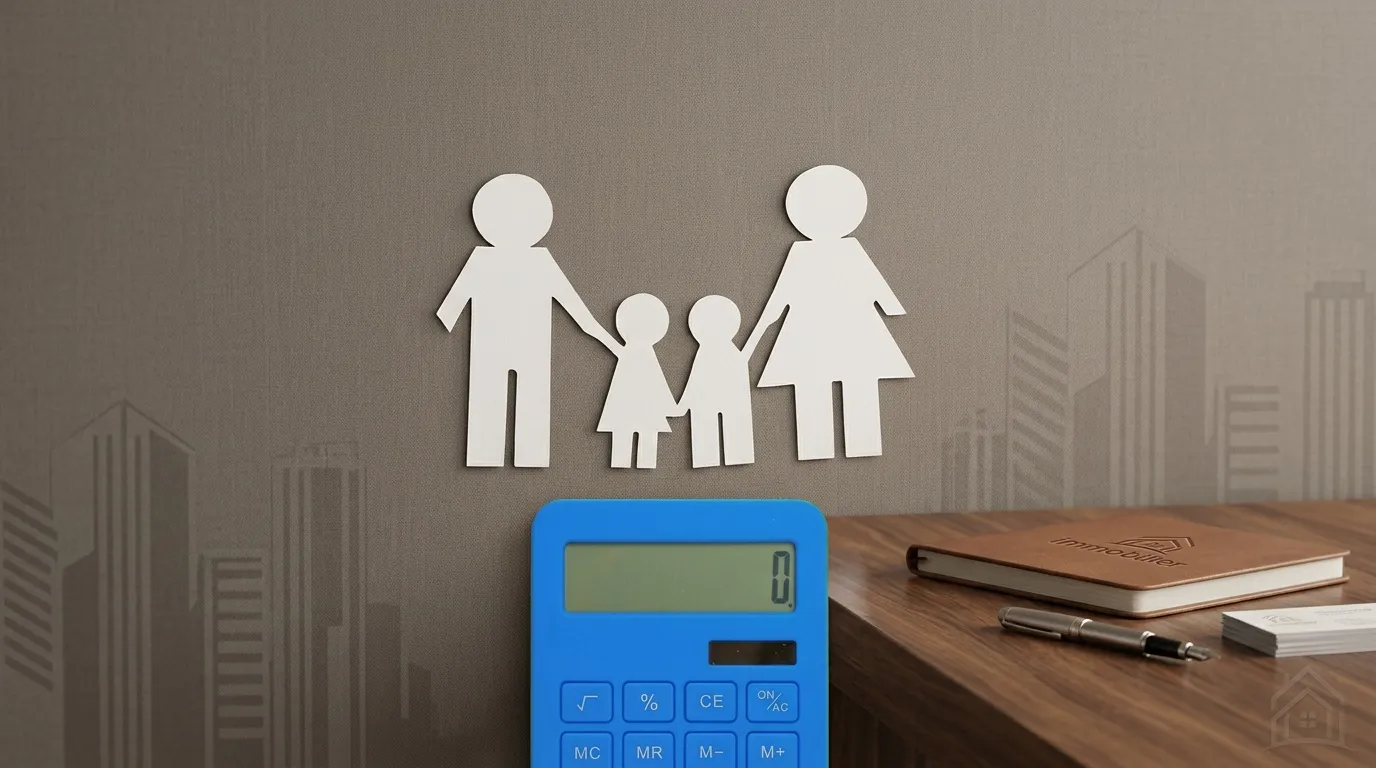 Famille de papier blanc avec calculatrice bleue