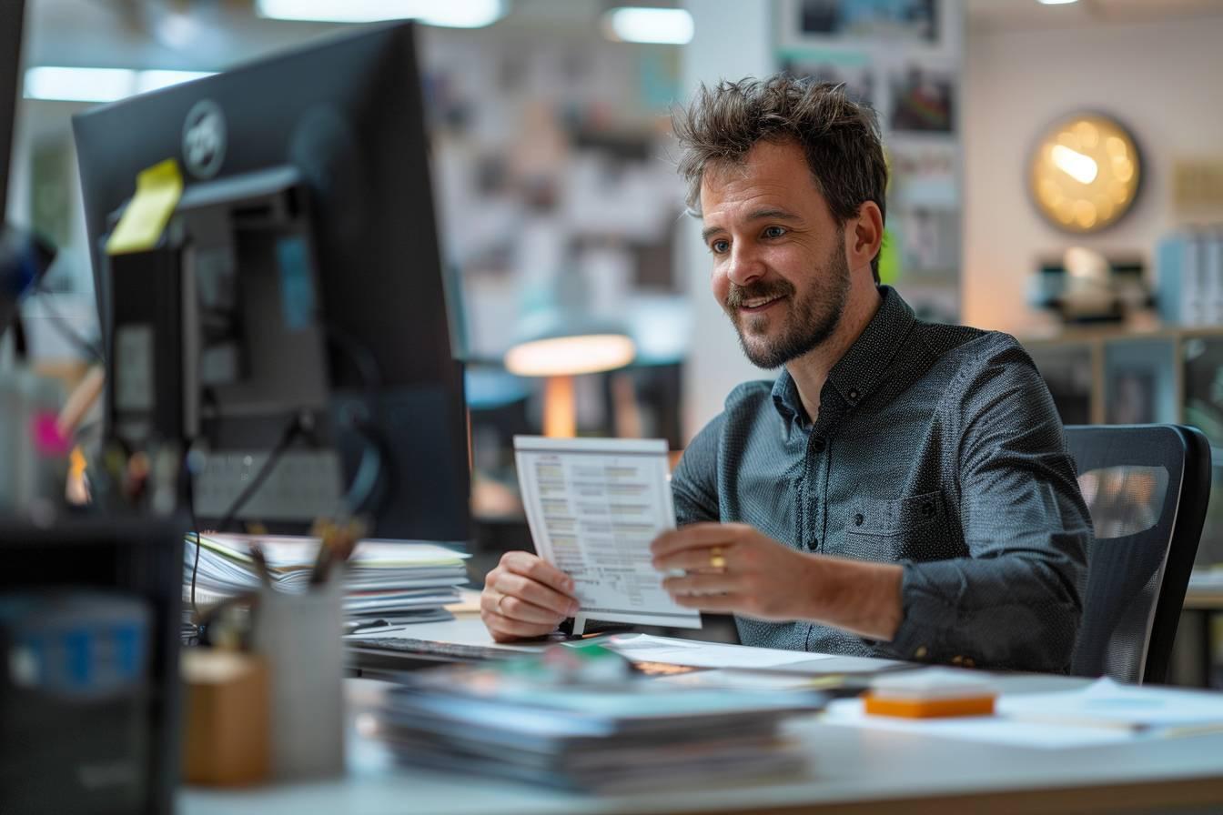 Un homme concentré sur son travail dans son bureau encombré