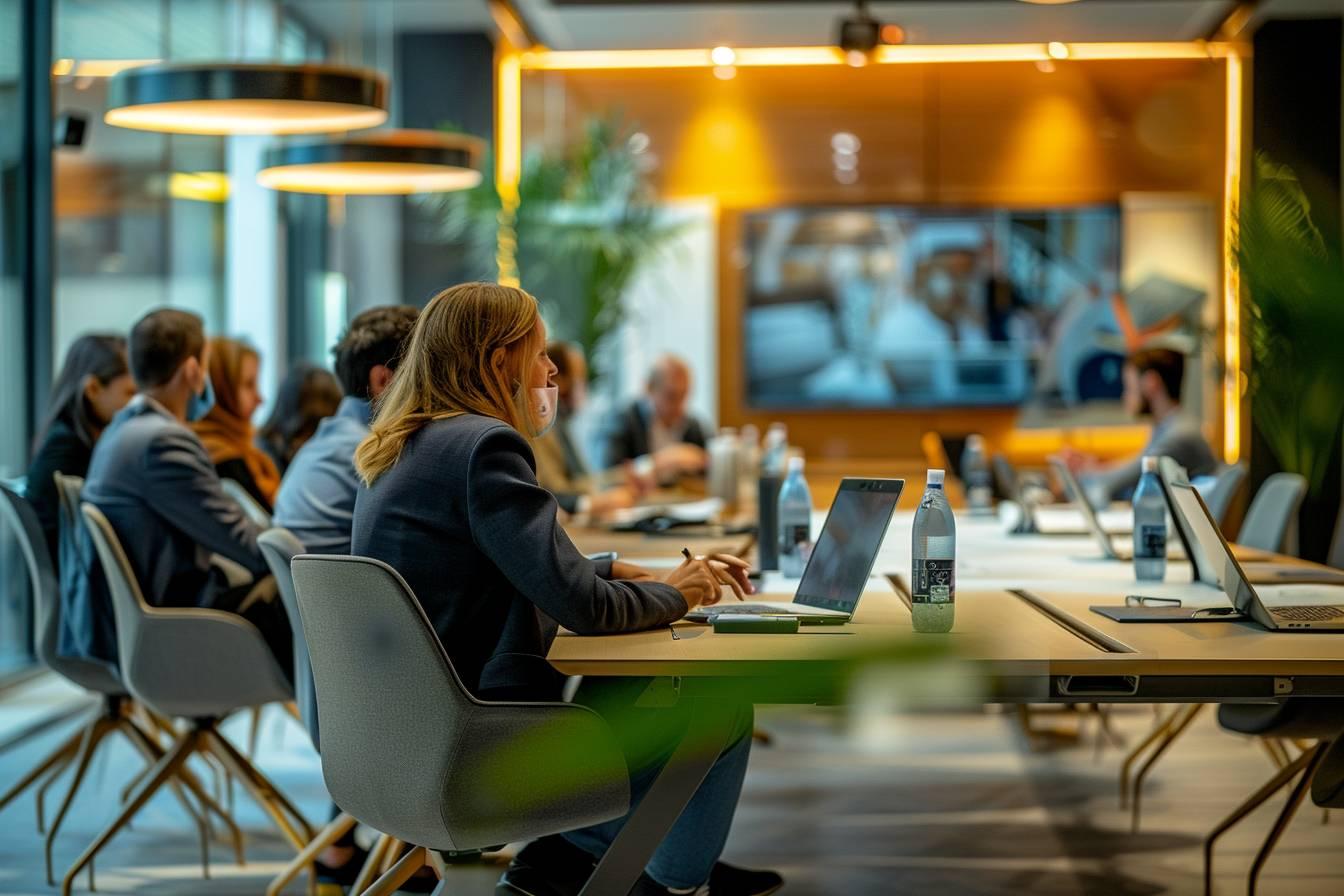 Groupe de personnes travaillant sur des ordinateurs dans un bureau lumineux