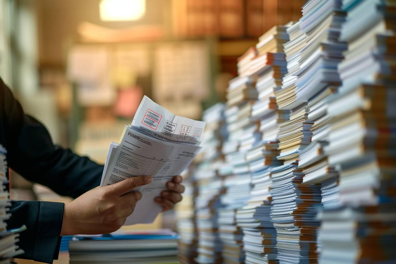 Pile de documents et de formulaires remplissant un bureau