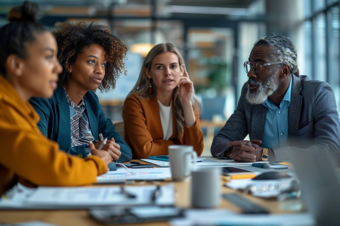 Groupe de personnes multiraciales en discussion lors d'une réunion de travail