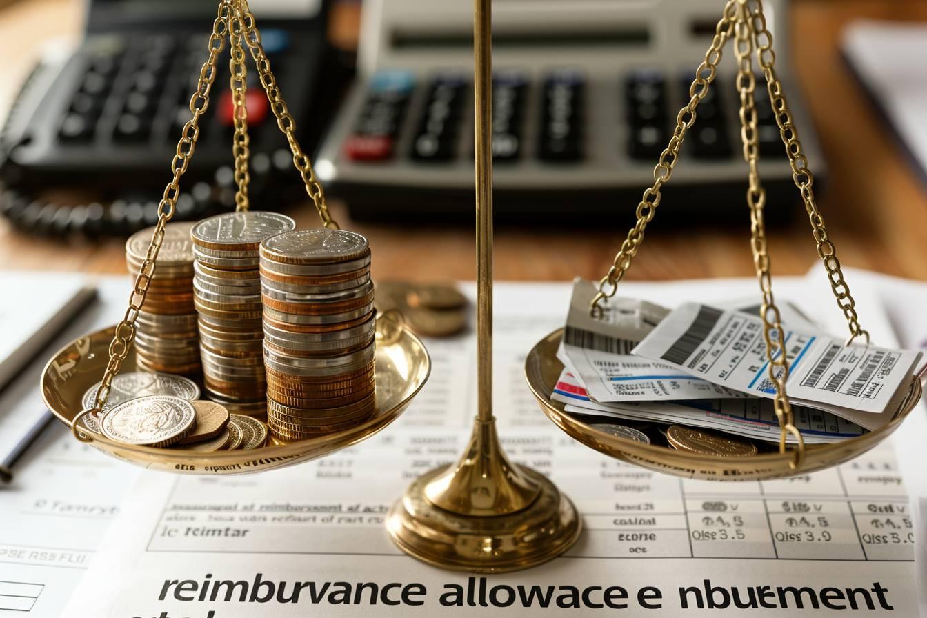 Image montrant des pièces de monnaie sur une balance et des documents de remboursement
