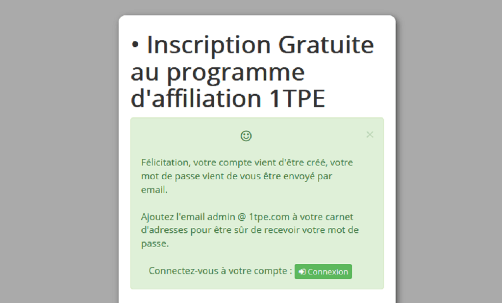Inscription réussie à 1tpe