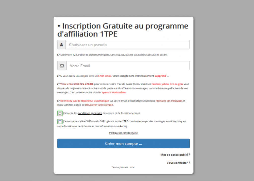 fotmulaire d'incription