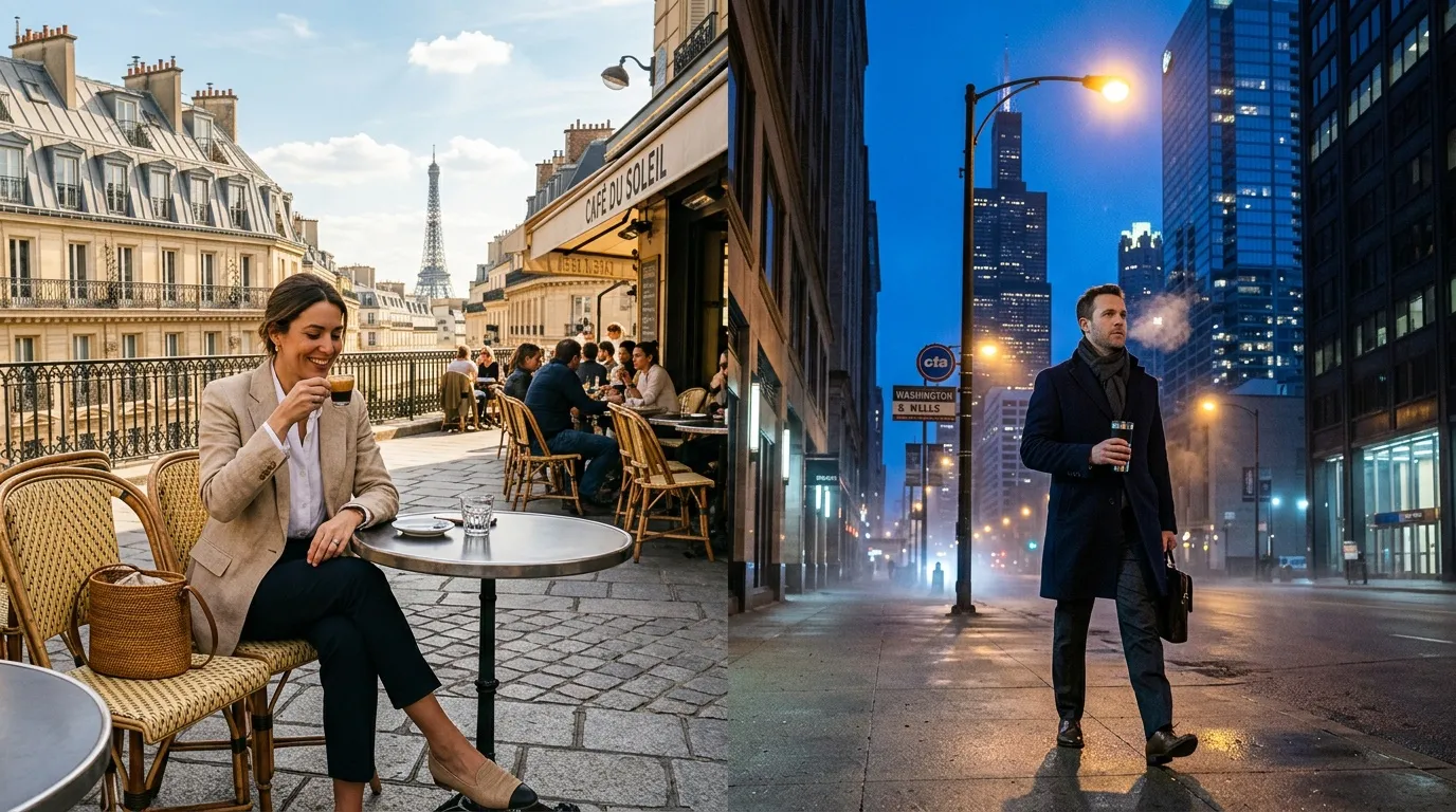 Femme &agrave; Paris, homme &agrave; Chicago, contraste urbain international