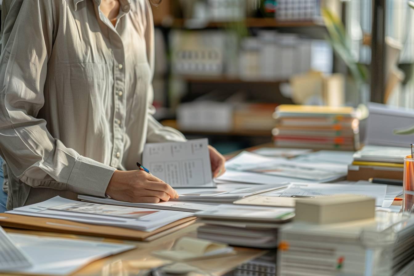 Image d'un bureau encombr&eacute; de papiers, de dossiers et d'autres fournitures de bureau.