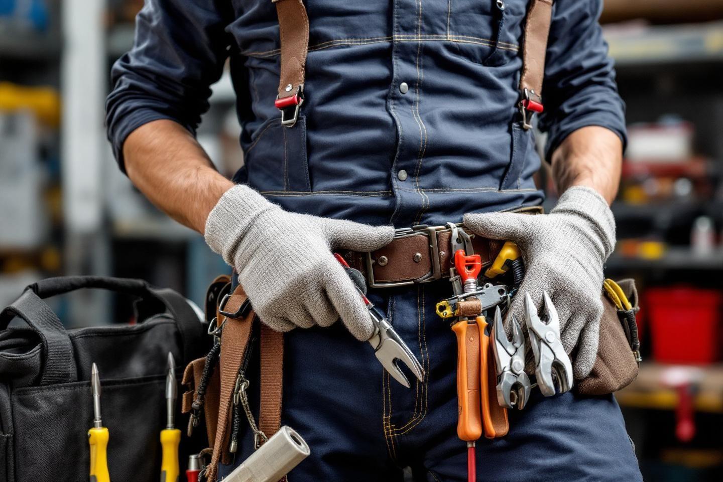Ceinture d'outils avec gants de travail et équipement professionnel