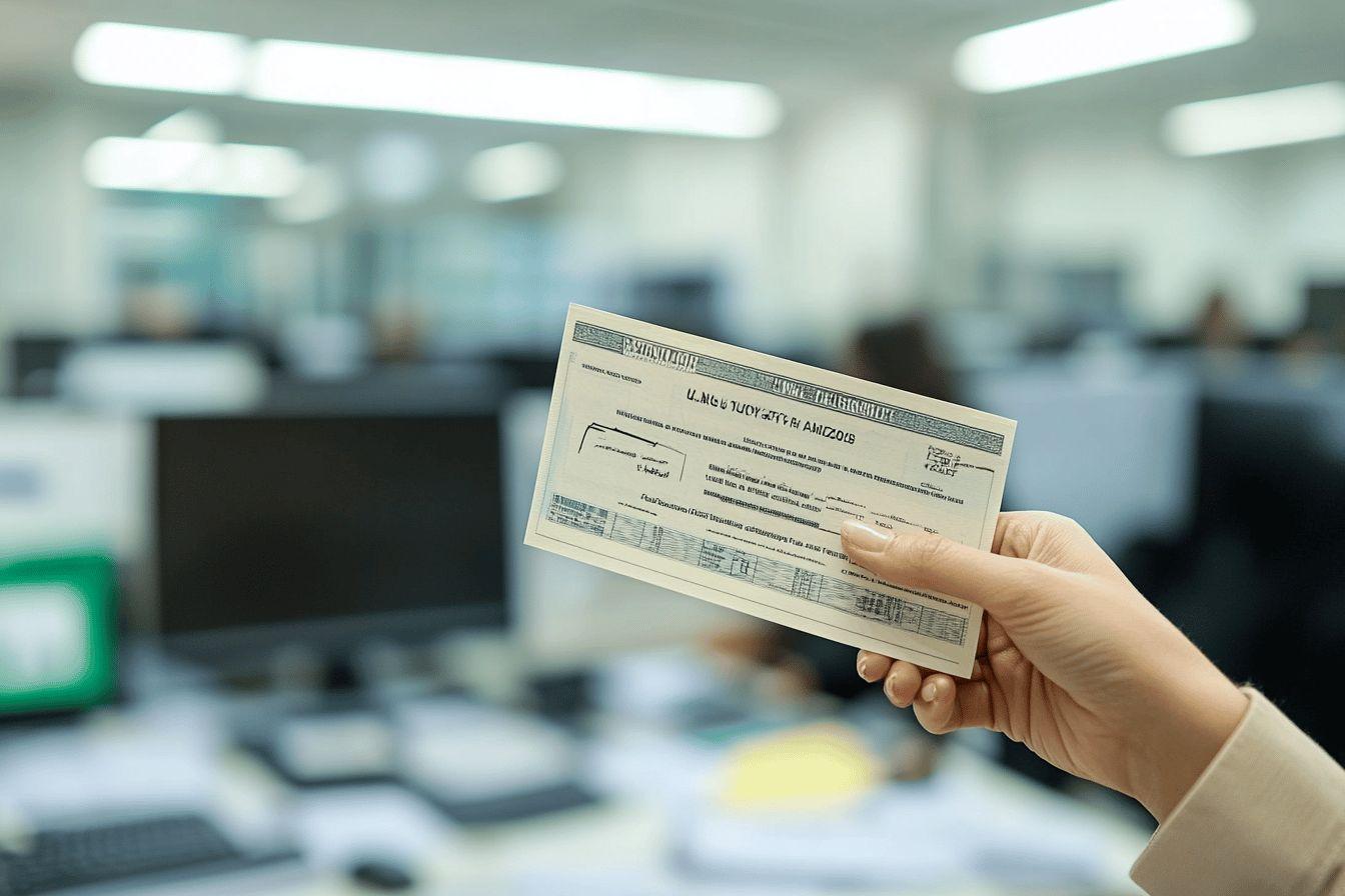 Main tenant un document financier dans un bureau